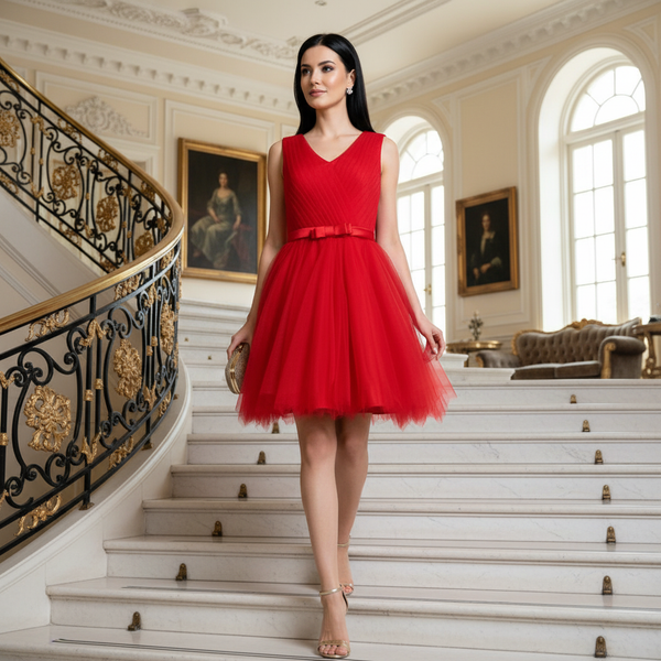 Stunning Sleeveless Short Dress – Red