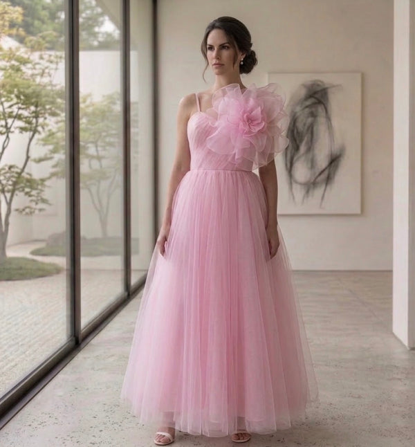 The Rosé Bloom Floral Tulle Maxi Dress