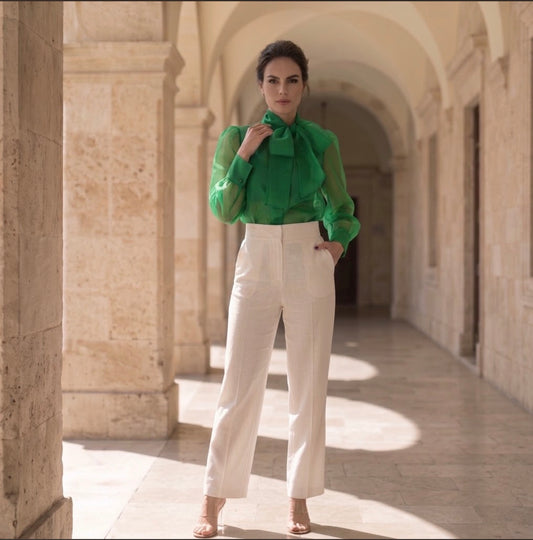 The Emerald Bow Organza Shirt