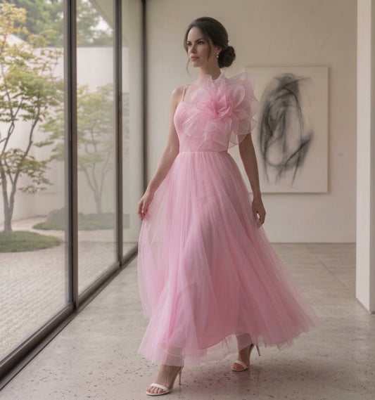 The Rosé Bloom Floral Tulle Maxi Dress