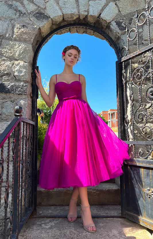 Sweetheart Neck Tulle Gown - Fuchsia Pink