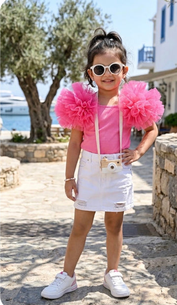 Blush Bloom Ruffle Sleeve Girls Party Top