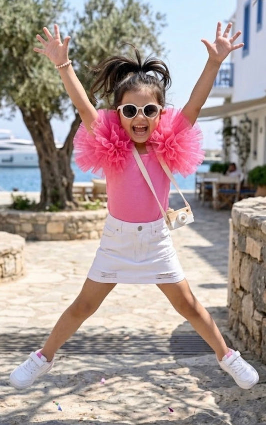 Blush Bloom Ruffle Sleeve Girls Party Top