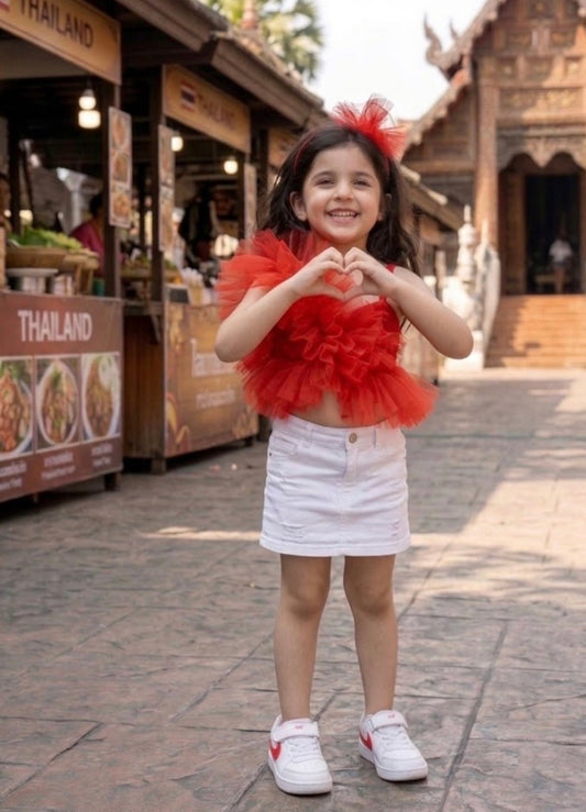 Ruby Bloom Ruffle Tulle Girls Party Top