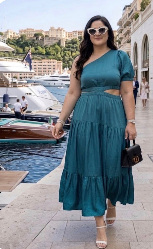 One Shoulder Waist Cut-Out Maxi Dress