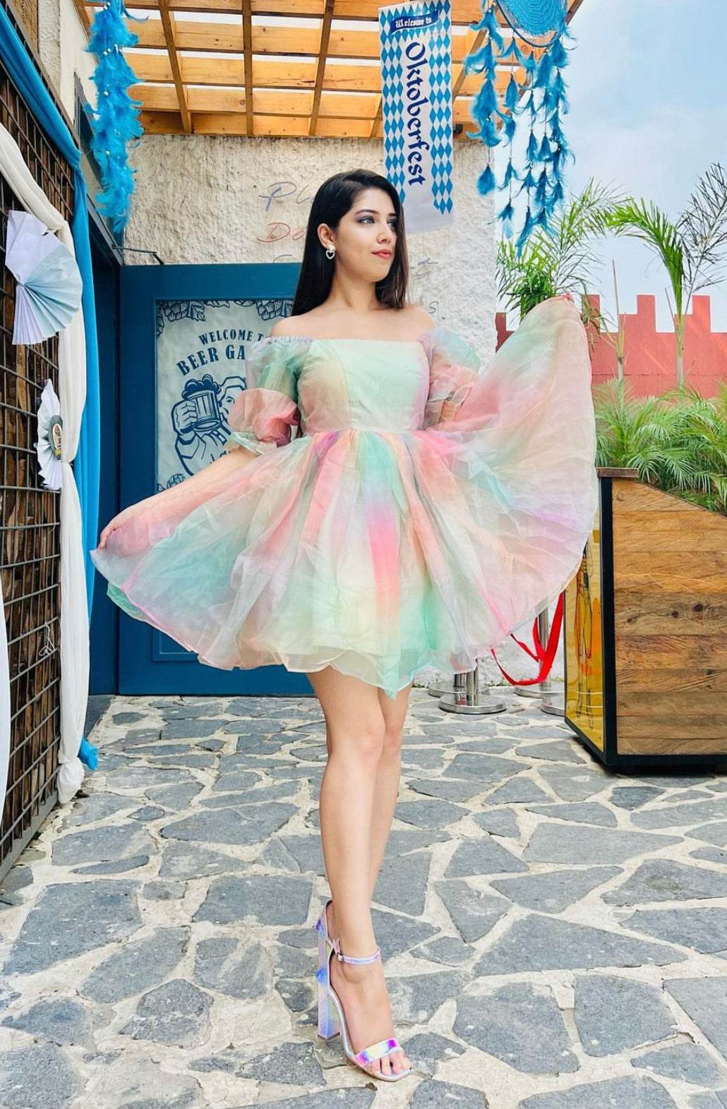 Cosmetics Pastel T Shirt Dress Ombre Puffed Sleeves Unicorn A-line Short  Dress – Rainbow