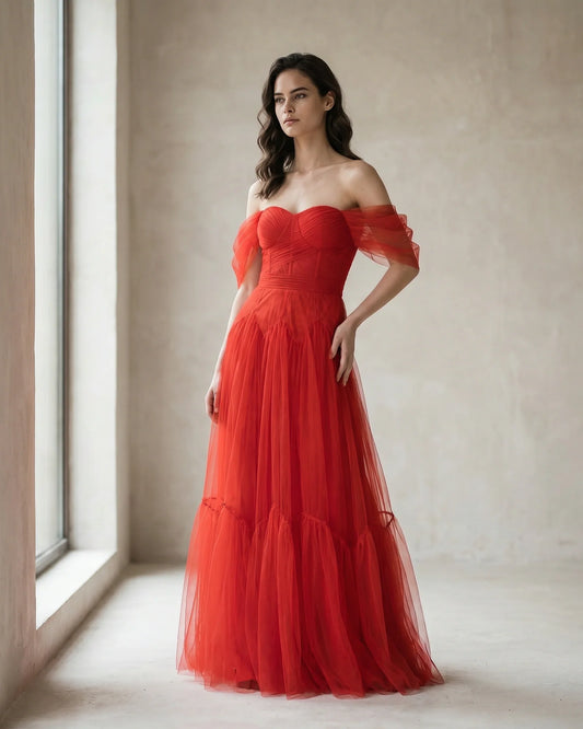 The Amara Off-Shoulder Tulle Dress