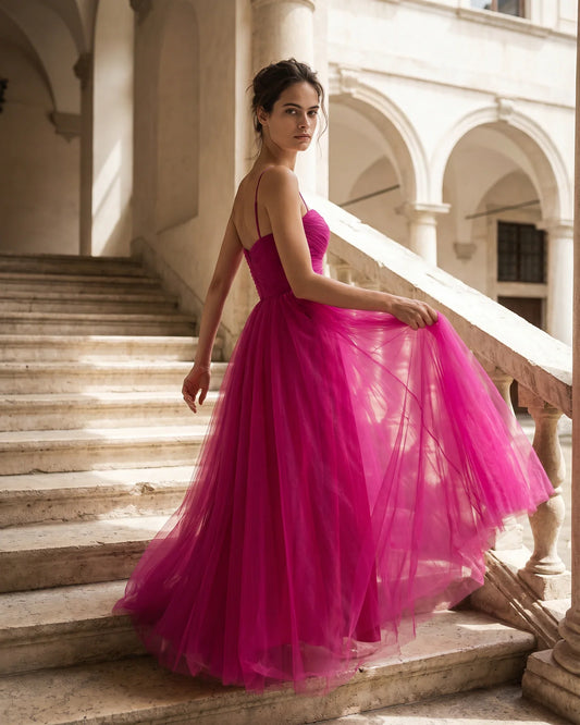 Drapeme Colette Tulle Gown - Fuchsia Pink Elegance
