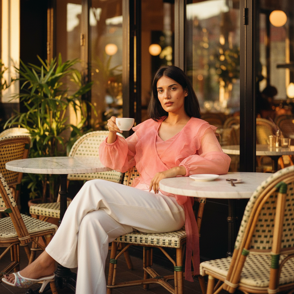 Peach Ruffle Belted Crop Top - AI Enhanced