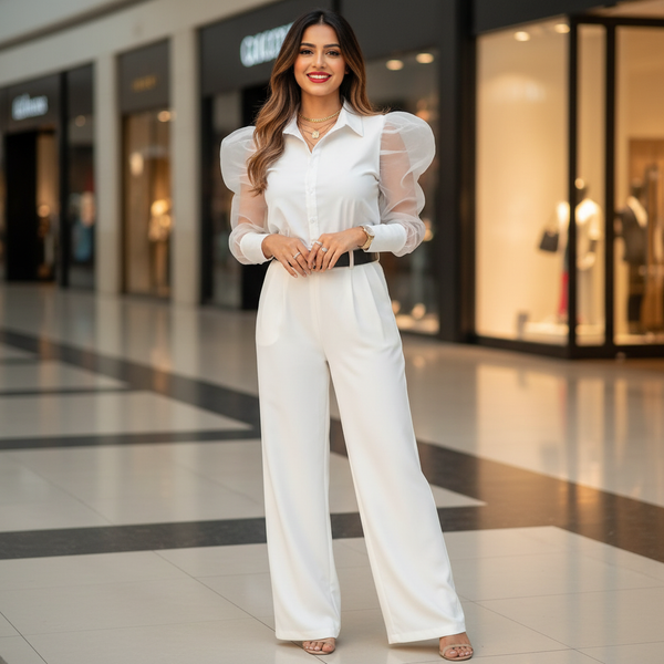 Women Elegant Organza White Shirt