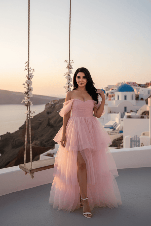 Beautiful Off Shoulder Tulle Maxi Dress Baby Pink - DrapeMe - Your Affordable place for In-Trend clothing