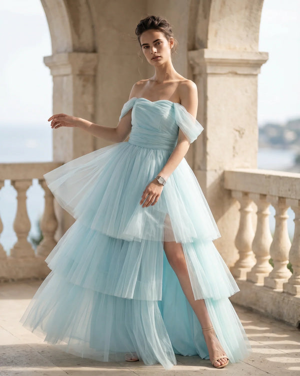 The Camille Sapphire Cascade Gown