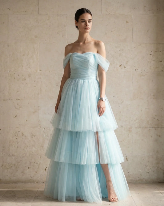 The Camille Sapphire Cascade Gown