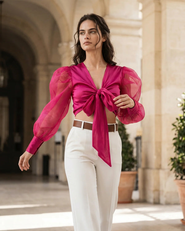 Valentina Tie-Front Puff Crop