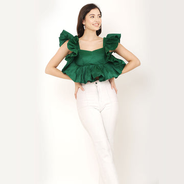 Fluffy Ruffle Crop Top - Green