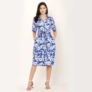 Tie n dye Shirt Dress- Blue & White