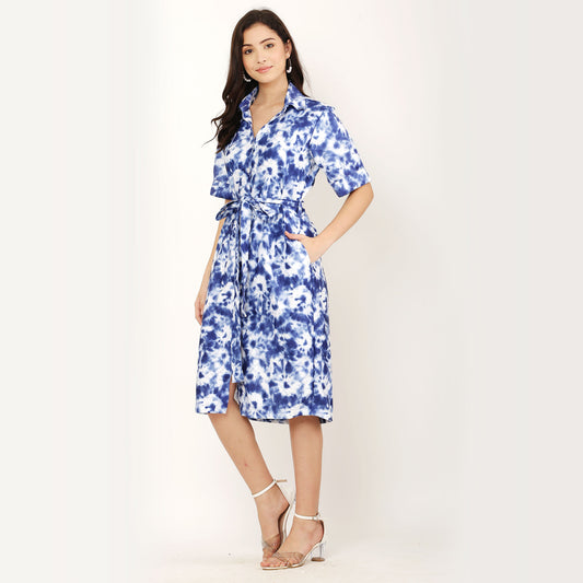 Tie n dye Shirt Dress- Blue & White