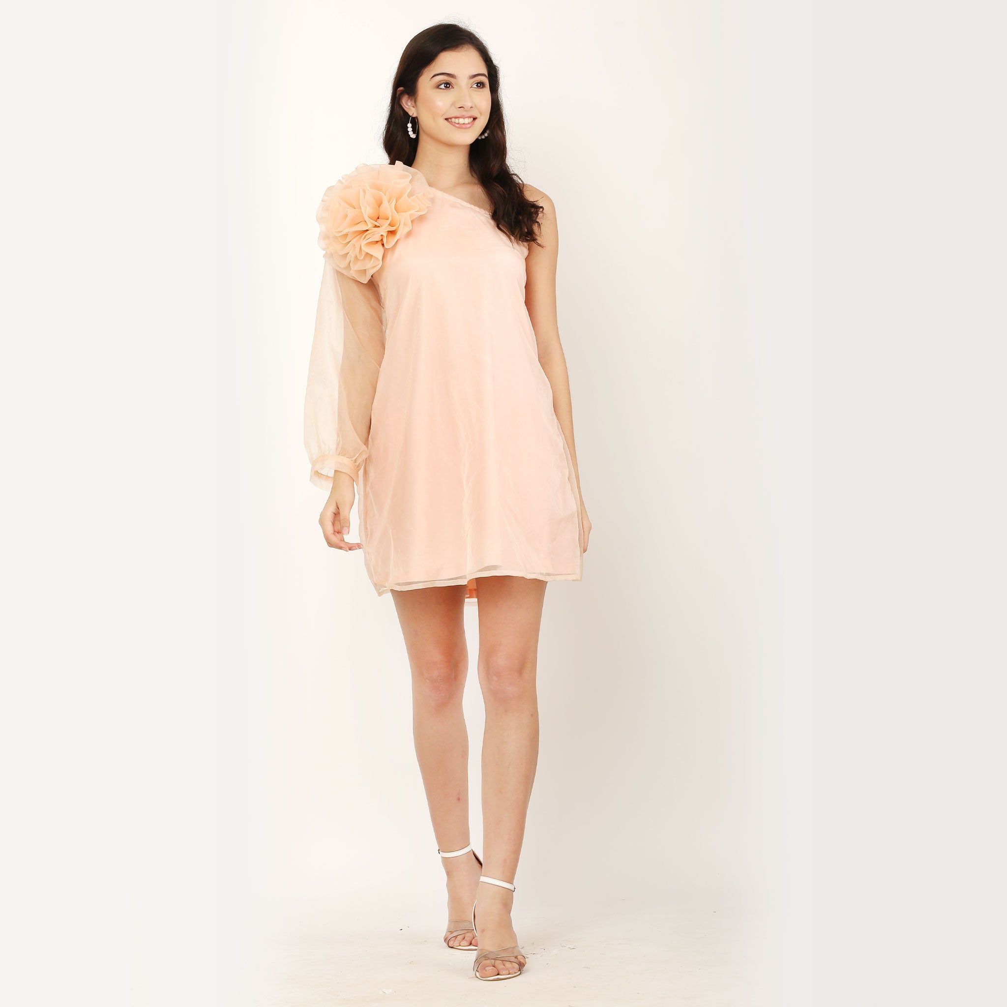Vibrant Rosette Shift Dress – Peach