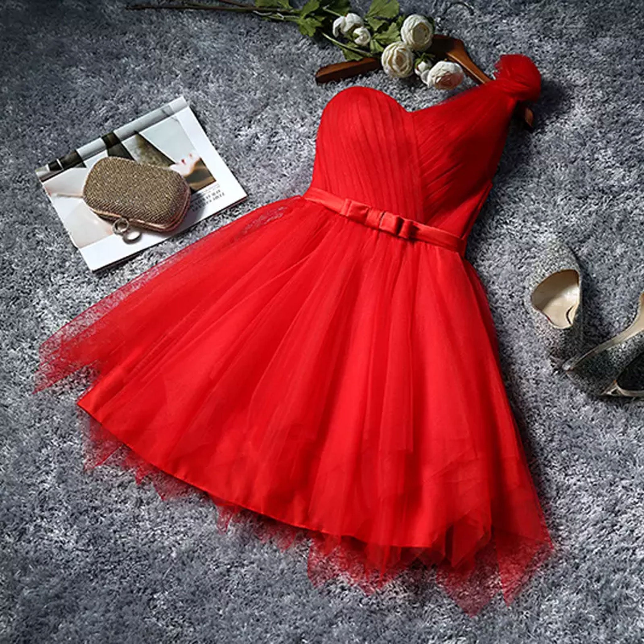 Red Women's Ball Gown Dress, Strapless, Sweetheart Neckline, Ruffled Skirt,  Girls Birthday Quinceanera Dress, Red Wedding Dress - Etsy