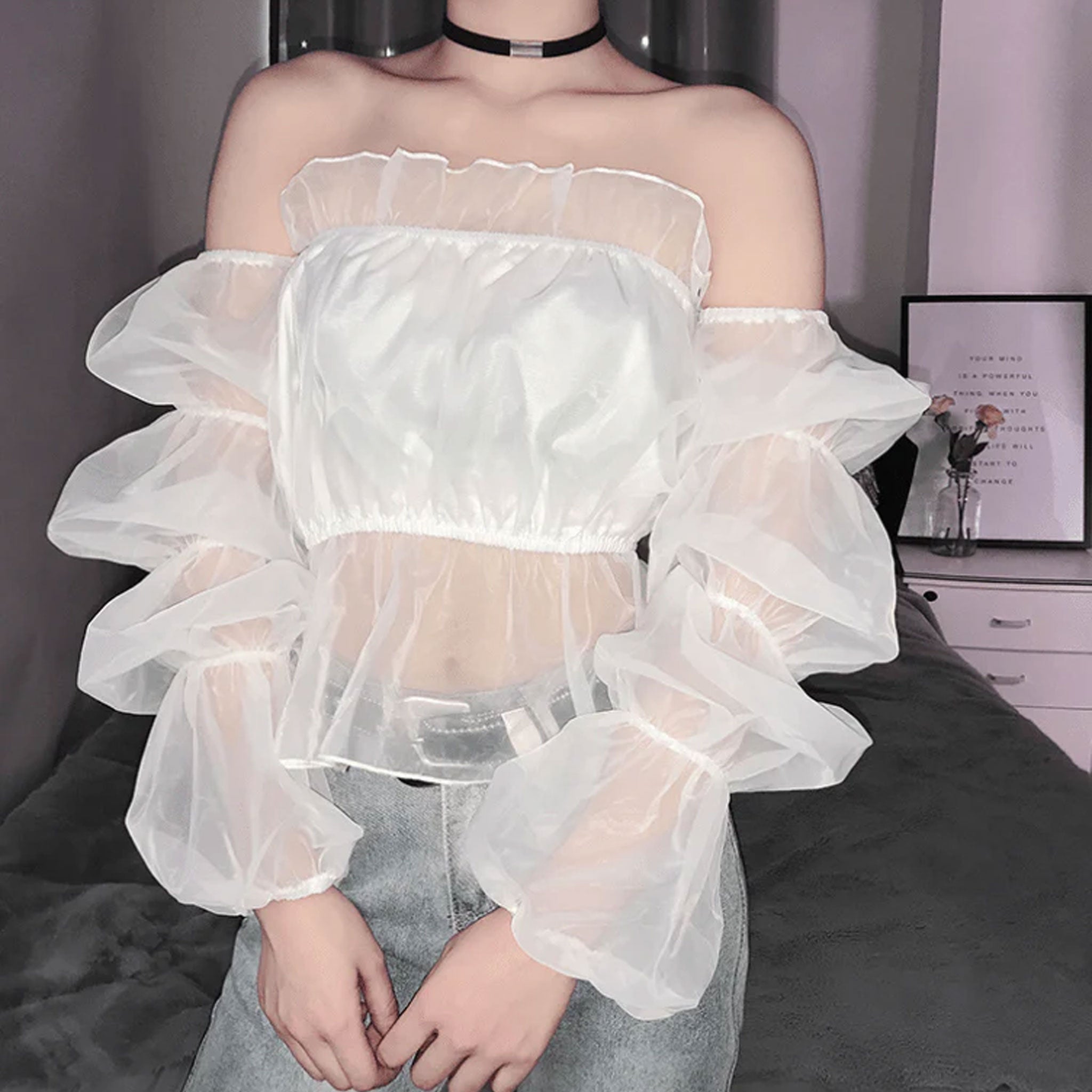 Off-Shoulder Long Sleeves Top - White