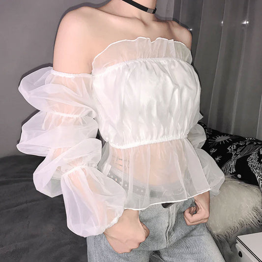 Off-Shoulder Long Sleeves Top - White