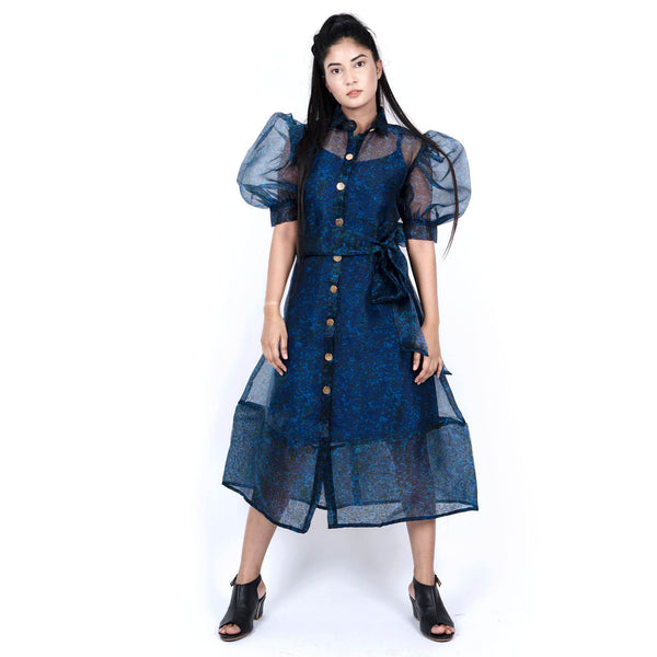 Power Puff Sleeves Animal Print Organza Maxi Dress - DrapeMe - Your Affordable place for In-Trend clothing