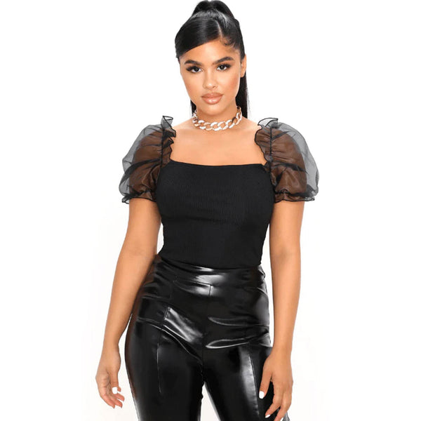 Ripped Organza Sleeve Crop Top - Black - DrapeMe - Your Affordable place for In-Trend clothing
