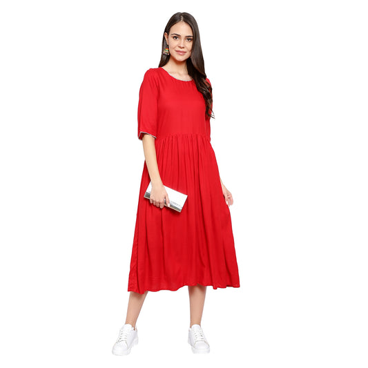 Decent Rayon Cotton Kurti - Red