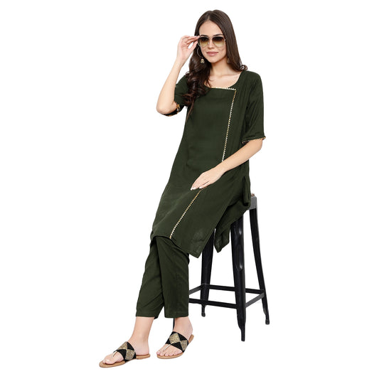 Solid Scoop Neck Kurta - Bottle Green