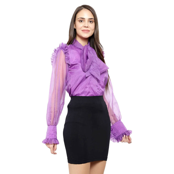 Ruffled Party Wear Organza Shirt - Purple - DrapeMe - Your Affordable place for In-Trend clothing