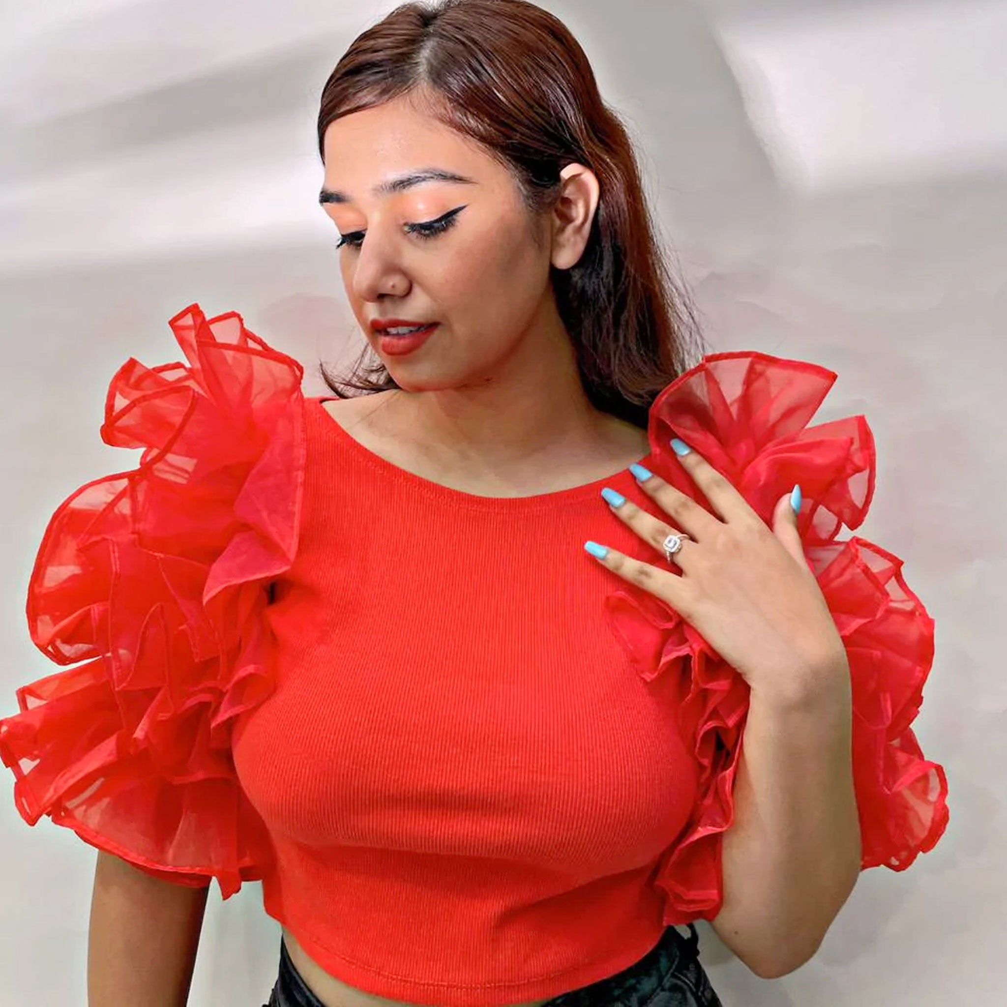 Orange Ribbed Organza Step Ruffle Sleeve Top – DrapeMe - Your Affordable  place for In-Trend clothing