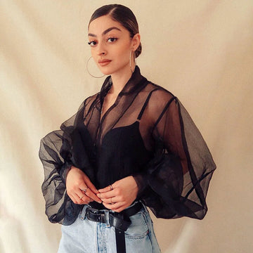 Stylish Organza Blouse - Black