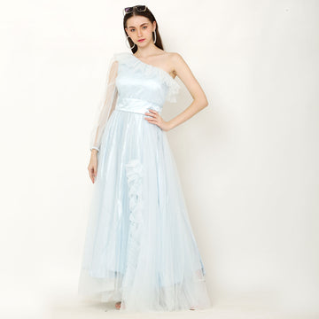 Gorgeous Asymmetrical  One Shoulder A-Line Dress - Powder Blue