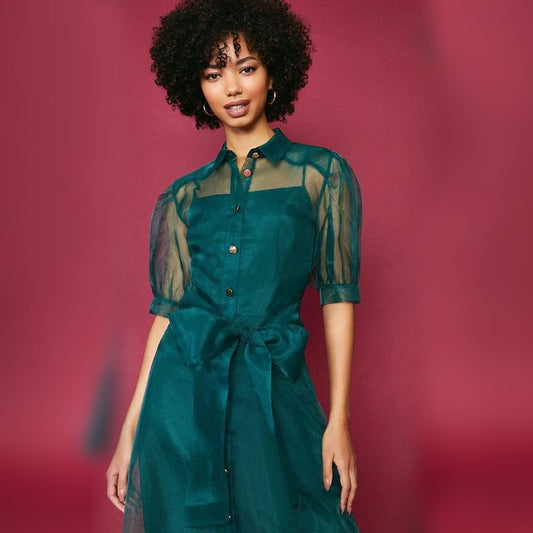 Finest Collar Neckline Shirt  Maxi Dress – Deep Green