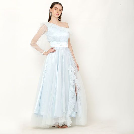 Gorgeous Asymmetrical  One Shoulder A-Line Dress - Powder Blue