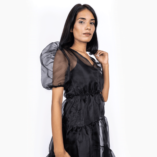 Chic Mesh Skater Dress – Black