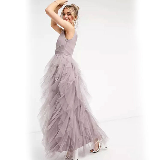 Sophisticated V-neckline Ruffle Dress – Lavender