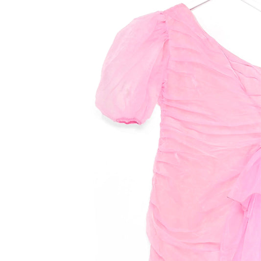 Off Shoulder Organza Mini Dress - Baby Pink