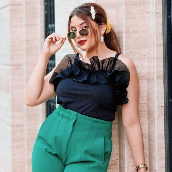 Stylish Frilled Crop Top Black - DrapeMe - Your Affordable place for In-Trend clothing