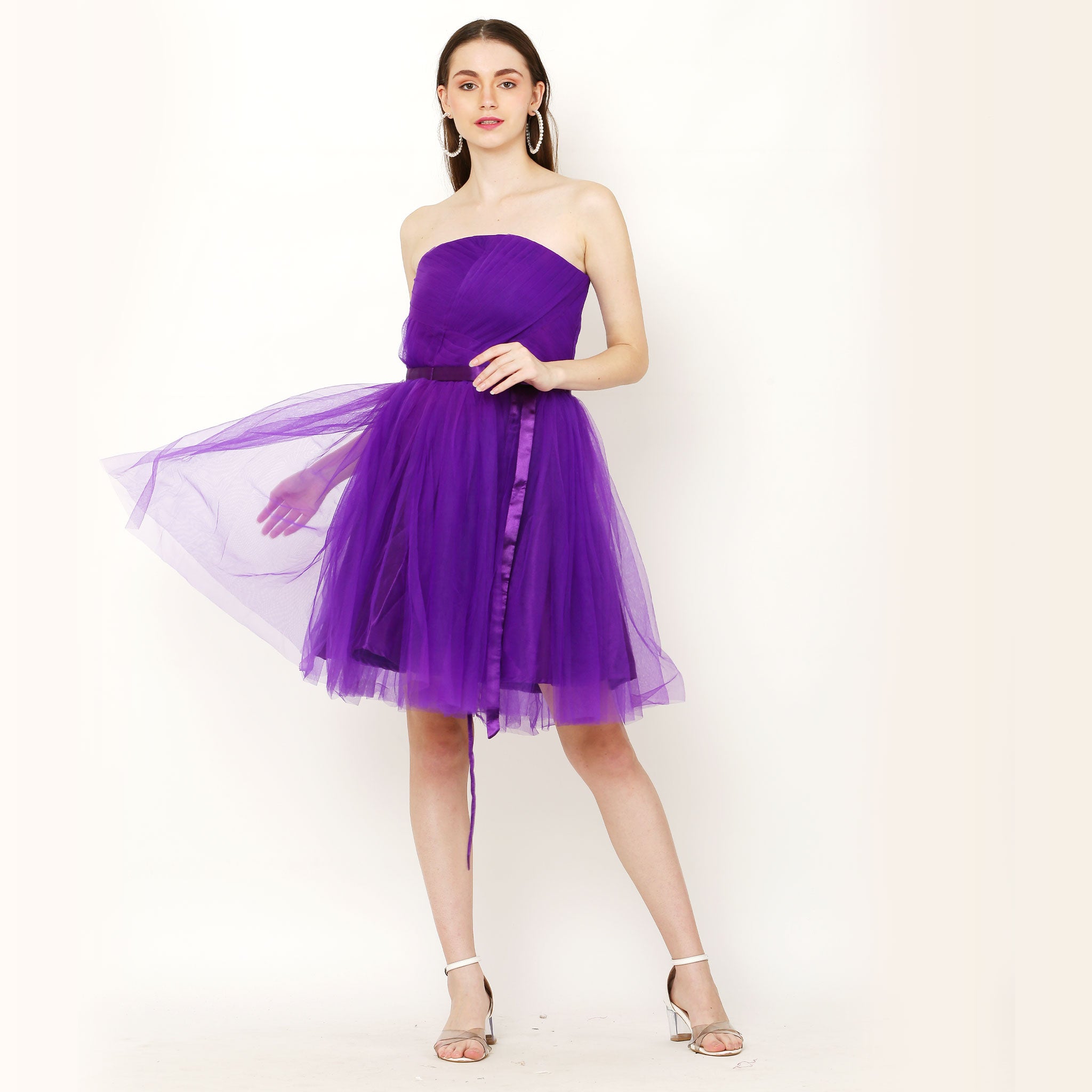 Pretty Off Shoulder Belted A-Line Cocktail Dress - Purple