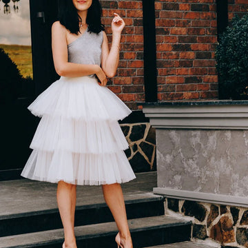 Tiered Layered Ruffle Tulle Skirt - White