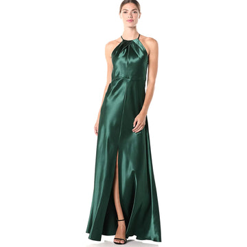 Mesmerising Halter Neck Satin Maxi Dress – Green