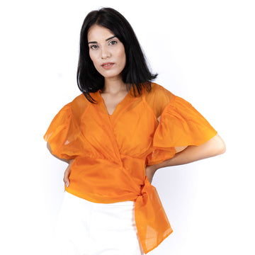 Wrap Organza Top - Tangy Orange