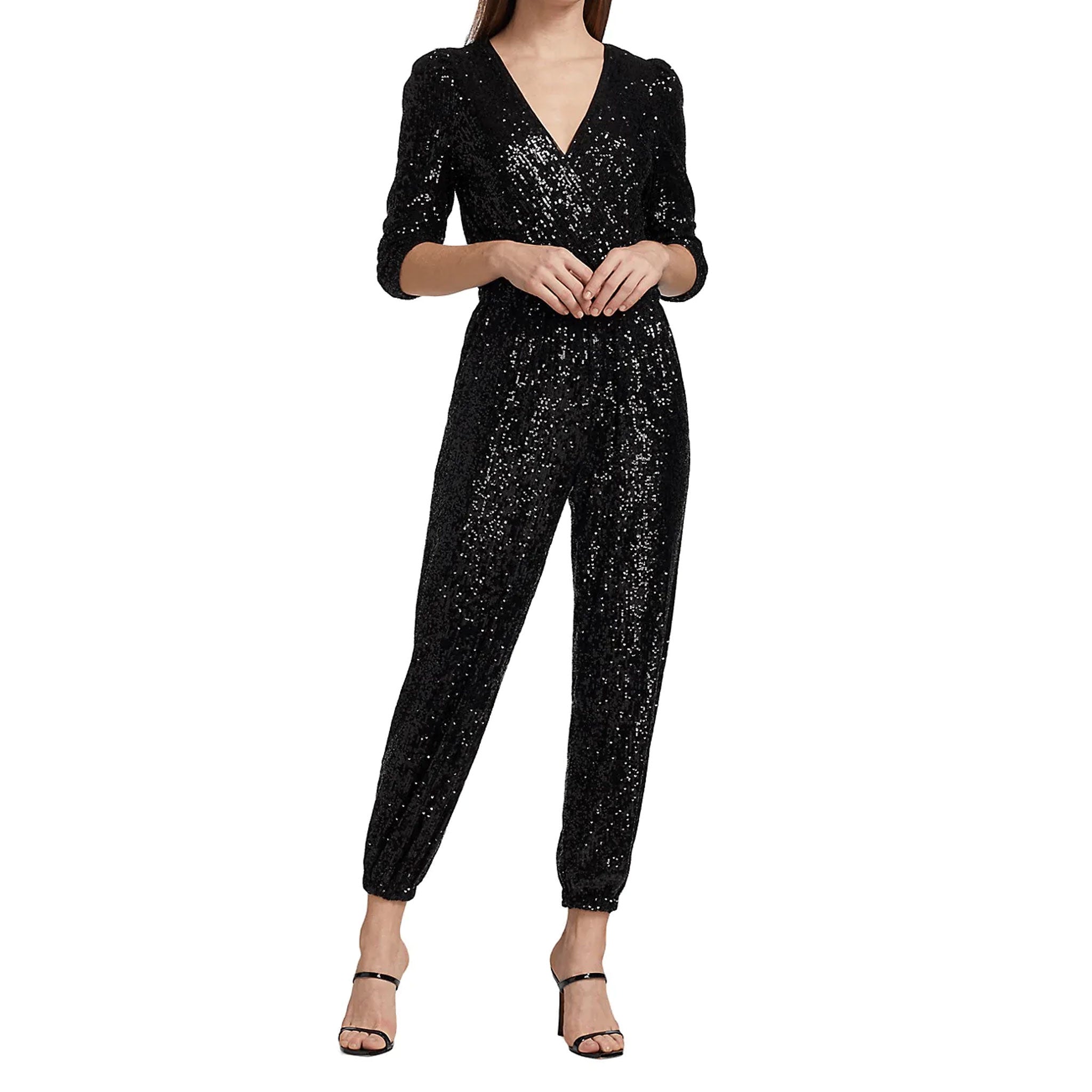 Glamorous Party Wear Sequin Jumpsuit – Black