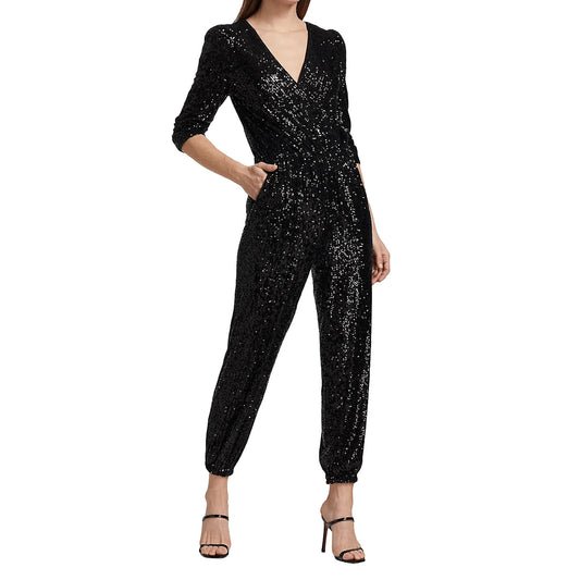 Glamorous Party Wear Sequin Jumpsuit – Black