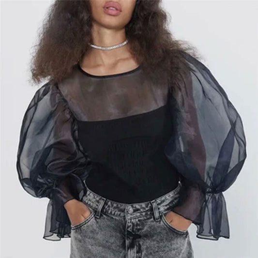 Transparent Sexy Party Wear Top - Black