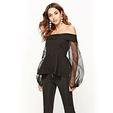 Off Shoulder Peplum Top - Black