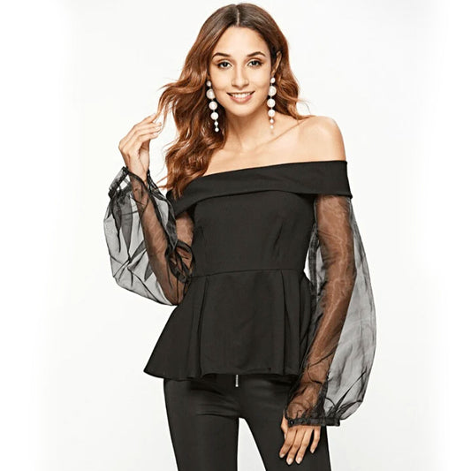 Off Shoulder Peplum Top - Black