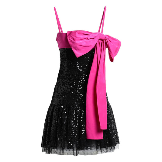 Sequin Strap Ruffle Dress - Black