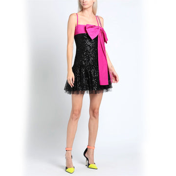 Sequin Strap Ruffle Dress - Black